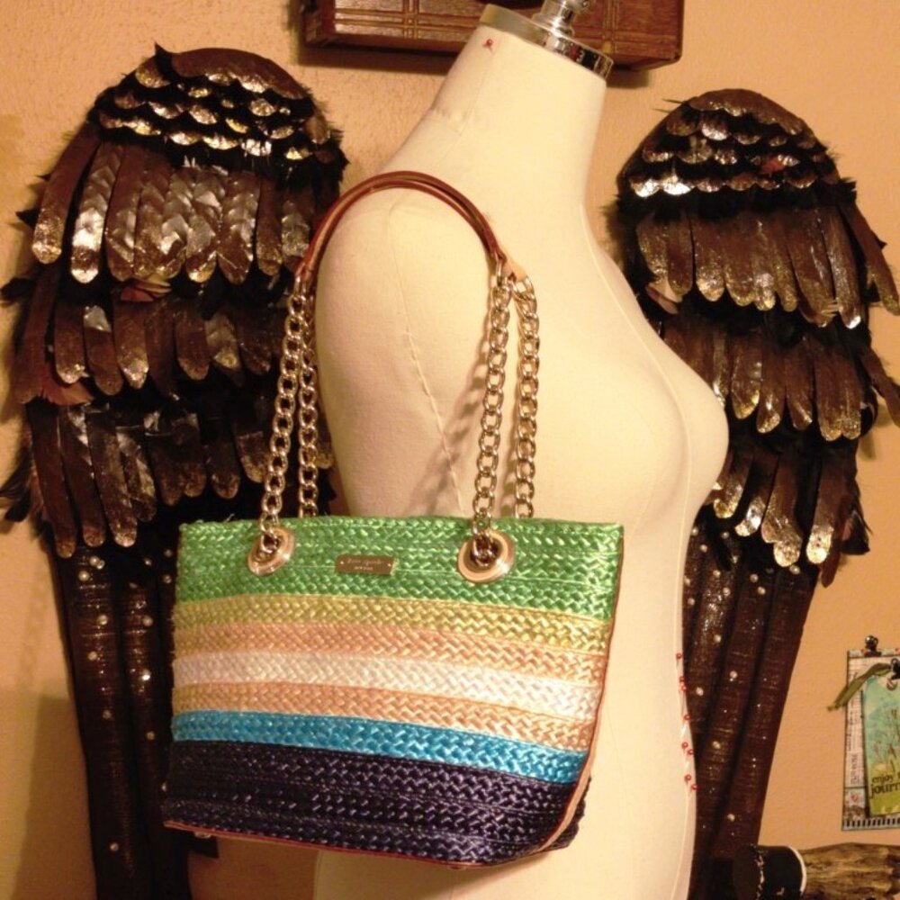 Kate Spade Chelsea Market Straw and Leather Chain Handle Tote in Shamrock, EUC - Picture 8 of 8